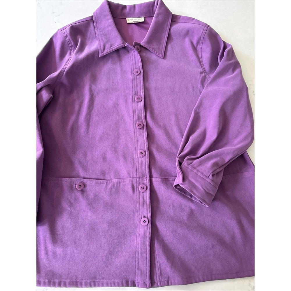 Appleseeds Womens XL Shirt Jacket‎ Lilac Purple Long Sleeve Ultrasuede Shacket